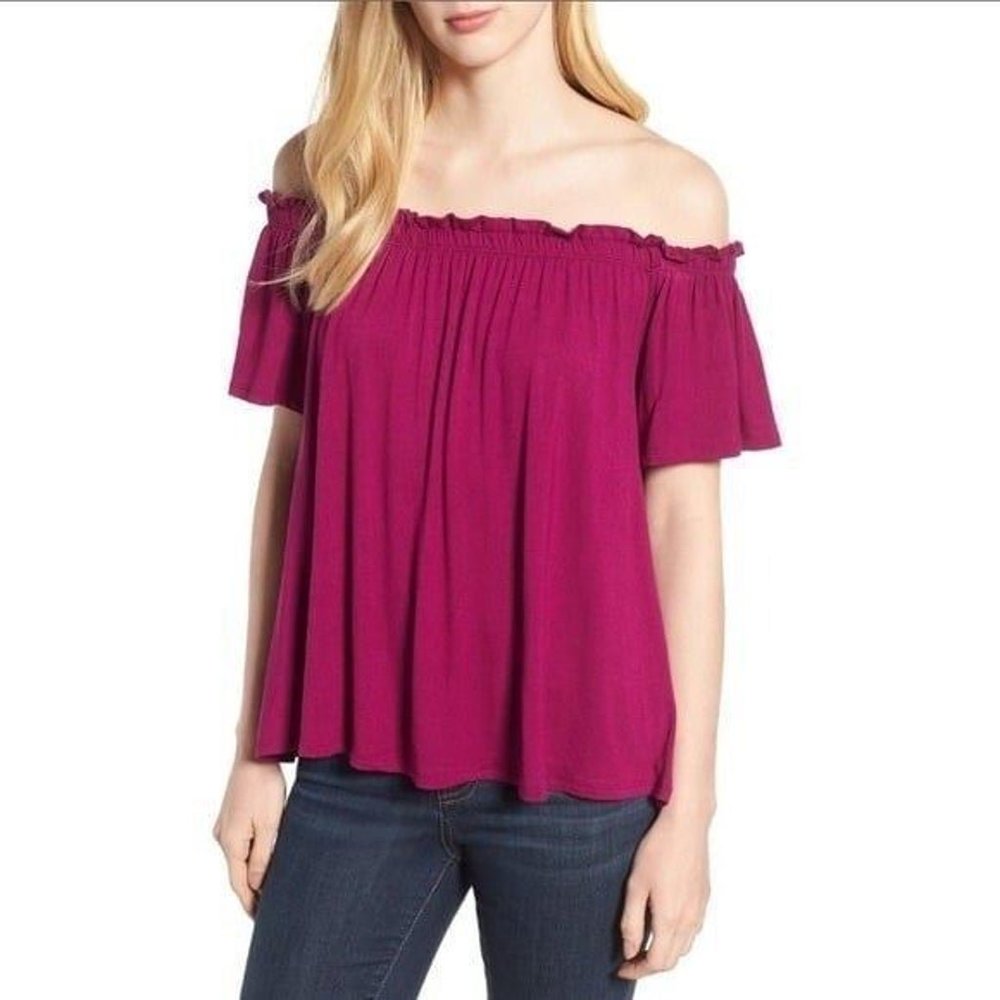 Bobeau Off the Shoulder Top Berry Pink S